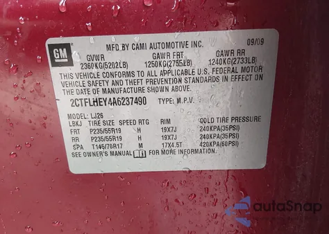 2010 GMC Terrain Slt-2 z USA, uszkodzony, nr VIN 2CTFLHEY4A6237490